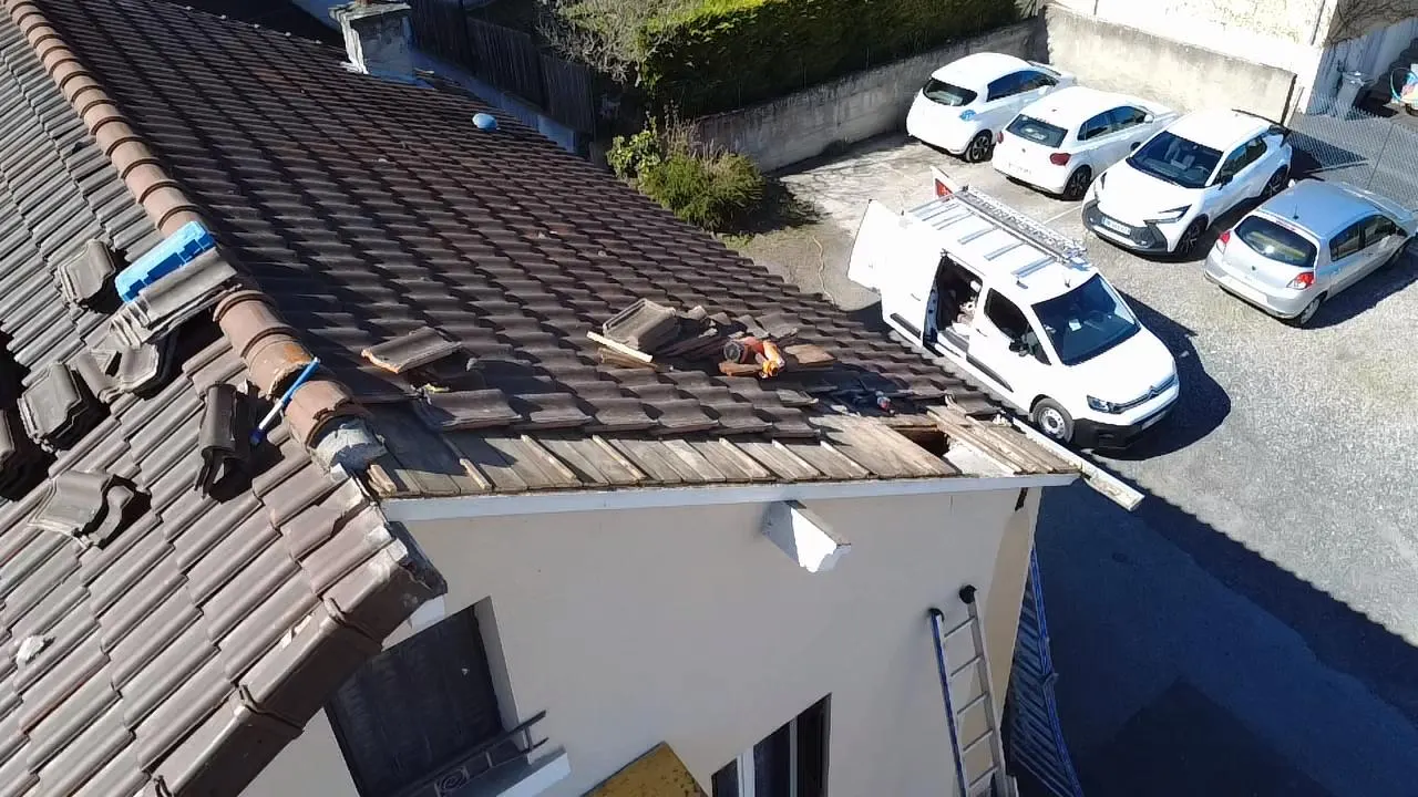 Vue d'ensemble de chantier toiture