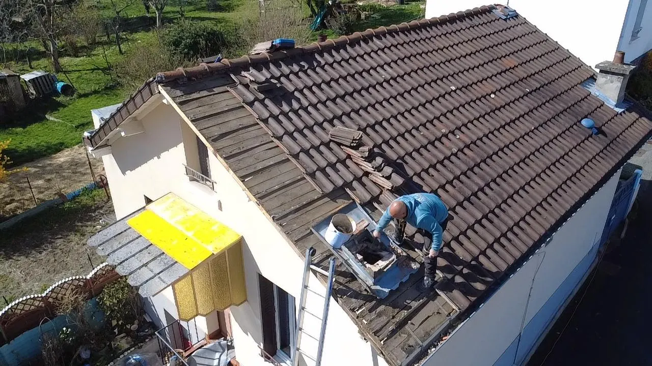 Vue d'ensemble de chantier toiture